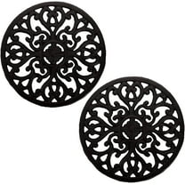 SHENSHA  2 Pack Cast Iron Trivet, 6.8" Cast Iron Round Trivet with Vintage Pattern and Rubber Pegs/Feet for Serving Hot Dish, Pot, Pans and Teapot on Kitchen Countertop or Dinning