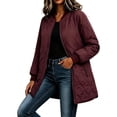 thumbnail image 2 of Vivianyo HD Women's Bomber Collar Long Quilted Jacket, Long Sleeve Lightweight Zip Up Winter Coat with Pockets, Sizes S-2XL, 2 of 8