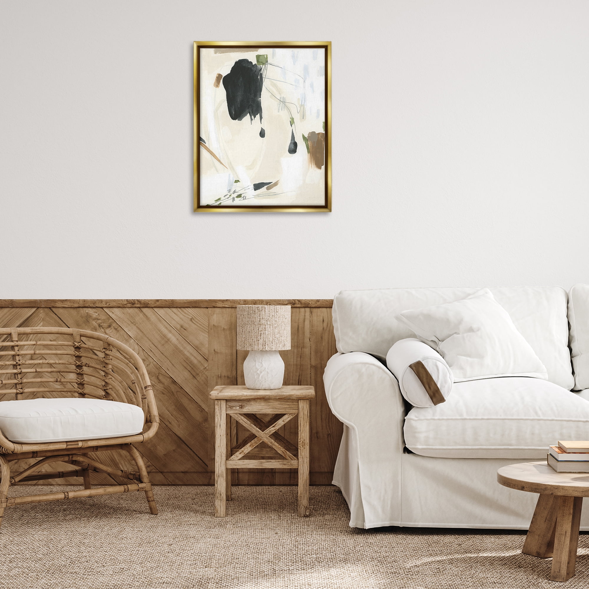 Stupell Industries Subtle Abstract Painting Abstract Painting Gold Floater Framed Canvas Art Print Wall Art, 25 x 31