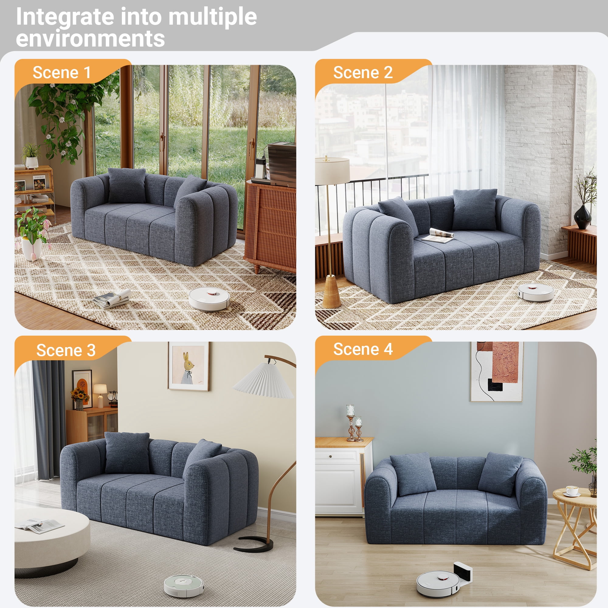 Meeyar Loveseat Sofa with 2 Cushions, 65" Modern Bubble Couch 2 Seater for Living Room, Blue