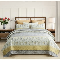 JML Quilt Set 3 Piece, Embossed Bedspread Bedding Set with 2 Shams, King, Grey & Yellow Floral