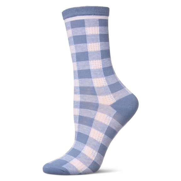 MeMoi Women's Gingham Checkerboard Crew Socks - Womens - Female, 9-11, Denim