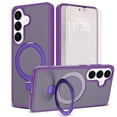 thumbnail image 1 of Asuwish Phone Case for Samsung Galaxy S26 5G Tempered Glass Screen Protector Magnetic Folding Stand Frosted Translucent Rugged Shockproof Protective Cell Cover S 26 26S 26 26S Women Men Deep Purple, 1 of 6