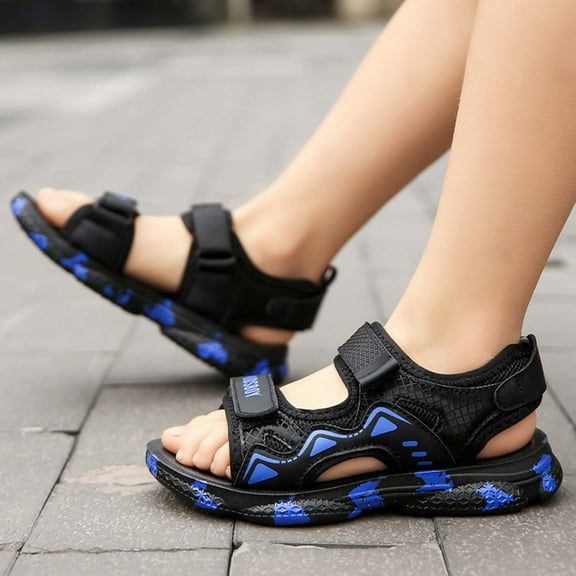 GBSYEWXS Toddler Child Boys Sandals Size 5.5-6 Years Double Buckle Solid Color Flatform 2025 Comfortable Sport Athletic Blue Sandal