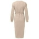 thumbnail image 4 of Vestido de punto con cuello en V y cinturón para mujer: elegante vestido de manga larga para otoño-invierno, cintura estilizante, tallas S-XXL, 4 of 5