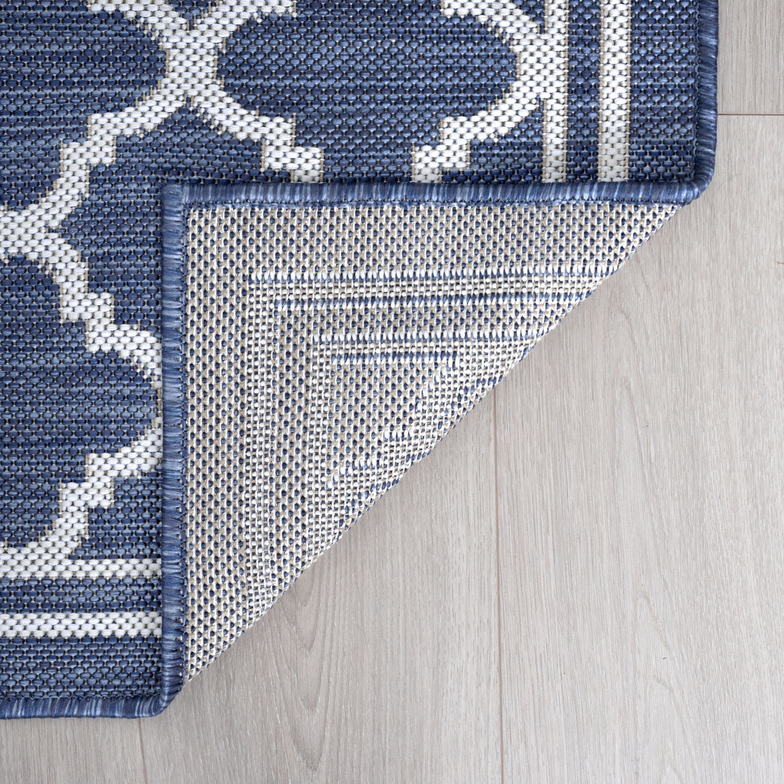 8x10 Water Resistant, Large Indoor Outdoor Rugs for Patios, Front Door Entry, Entryway, Deck, Porch, Balcony | Outside Area Rug for Patio | Navy, Geometric | Size: 7'10'' x 10'2''