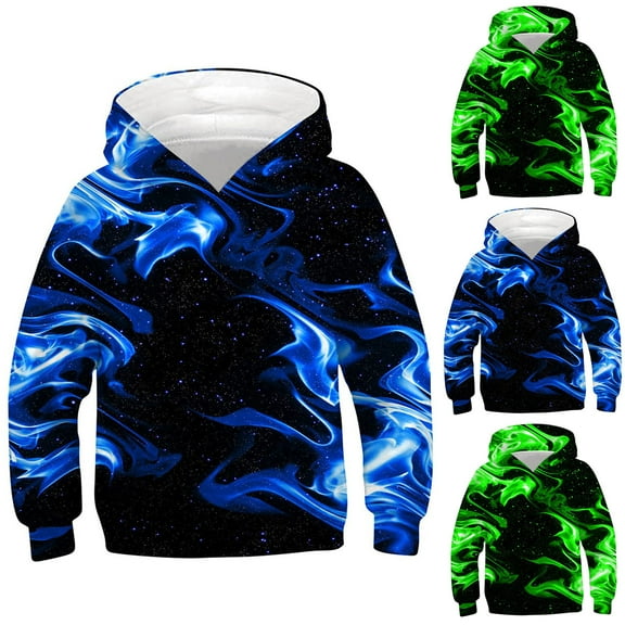 Fesfesfes Kids Lightweight Hooded Children's Shirt Long Sleeved Pattern T-shirt Printed Round Neck Cool Boy Hooded Sweatshirt