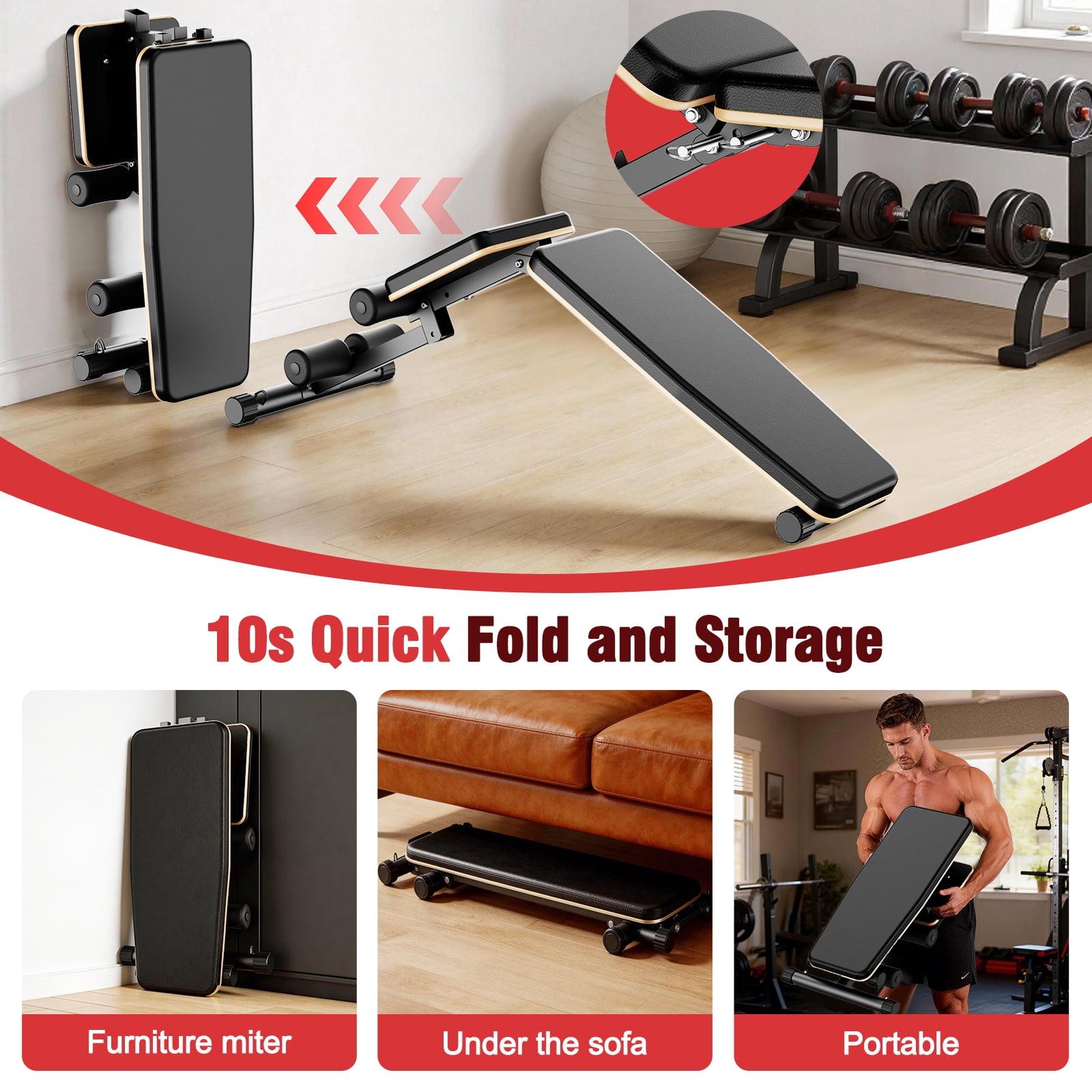 ALSO GO 8 Positions Adjustable Weight Bench,Foldable Workout Bench Olympic Weight Bench Press for Home Gym Full Body Strength Training,Support up to 660lbs