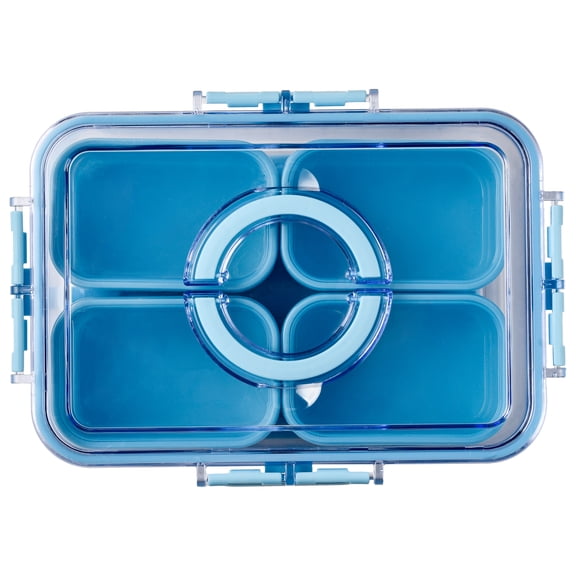 Cook with Color 4-Compartment Portable Snack Box Food Storage Container with Removable Ice Pack, Blue