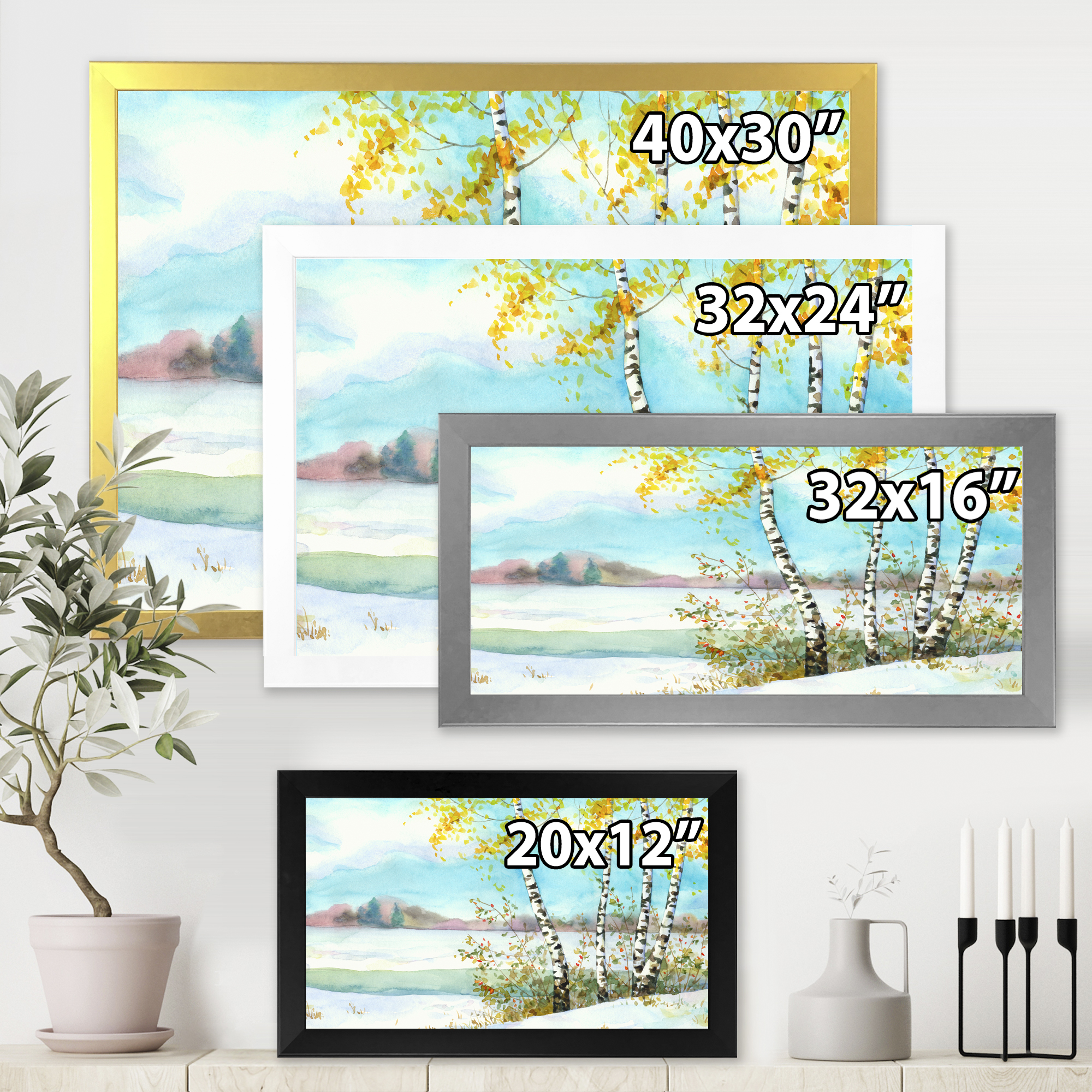Designart 'Birches In Snowy Land' Lake House Framed Art Print