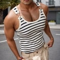 thumbnail image 2 of Telankuip Men's Summer Casual Striped Ribbed Tank Tops Trendy Shoulder Buckle Scoop Neck Muscle Tee Gym Fitness Bodybuilding Sleeveless T Shirt 0-White XL, 2 of 4
