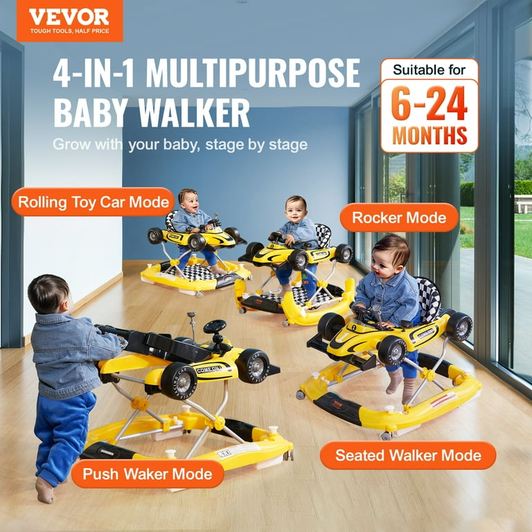 SKYSHALO Baby Walker 4 in 1 Foldable Height Adjustable Baby Walker with Wheels Infant Toddler Walker with Foot Pads Anti Fall Baby Walker With
