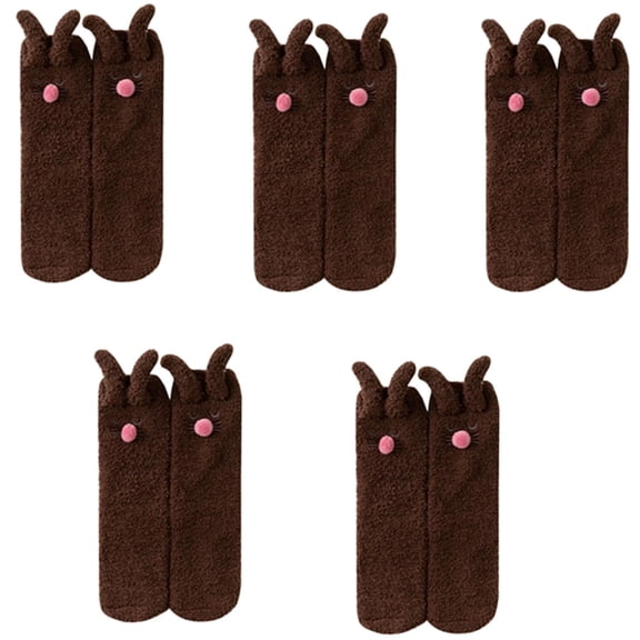 5 Pairs Easter Bunny Slipper Socks, Cute Soft Plush Socks for Women