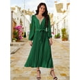 thumbnail image 2 of DARING DIVA Long Sleeve Flowy Pleated Midi Dress S Green, 2 of 7