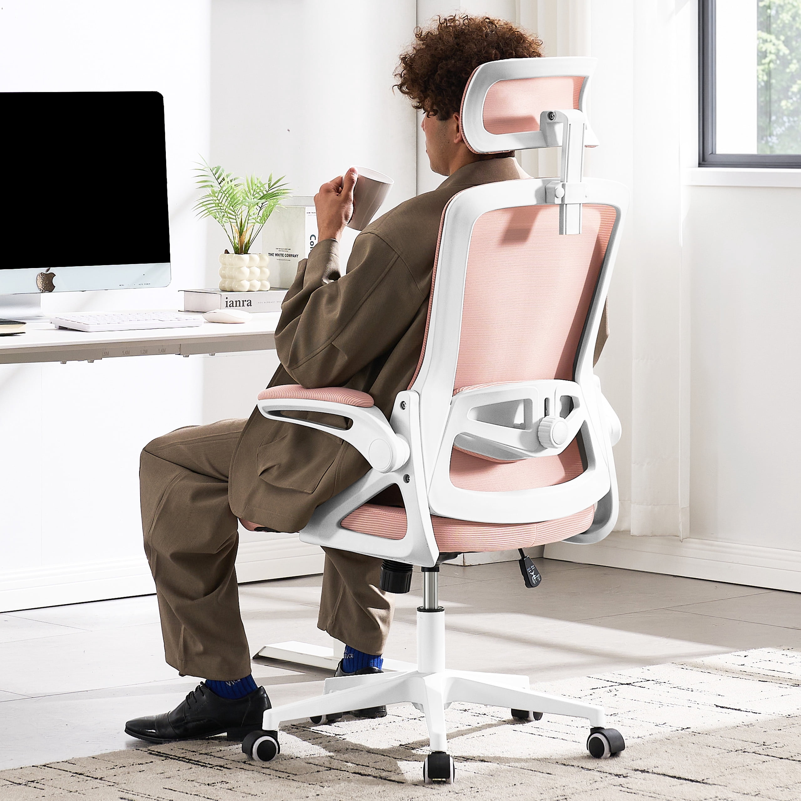 Nexthro Ergonomic Office Chair, 400 LBS Computer Chairs with Adjustable Lumbar Support, Breathable Mesh Desk Chair Ergonomic with Thickened Cushion, Comfy Home Office Desk Chair (Pink)