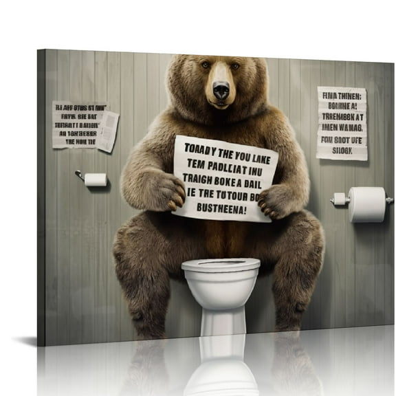 Nawypu Bear Bathroom Wall Art Funny Bear in Toilet Bathroom Pictures for Wall Bathroom Rules Canvas Print Painting Black and White Bathroom Decor Farmhouse Framed Artwork for Bathroom