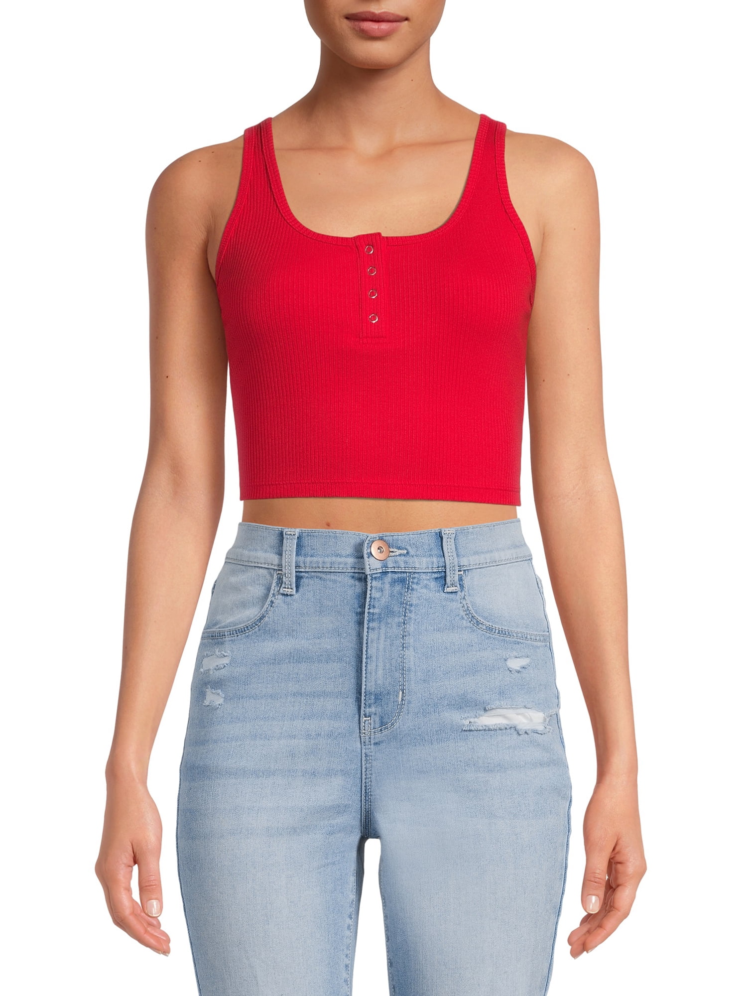 No Boundaries Juniors' Cropped Henley Tank Top