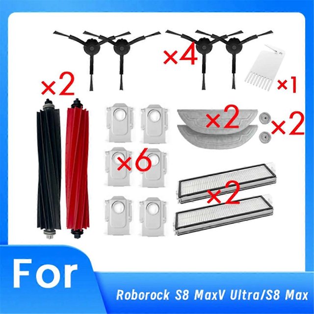 19 Pcs for Roborock S8 MaxV Ultra/S8 Max Sweeping Robot Cleaner Parts Replacement Main Side Brush Mo