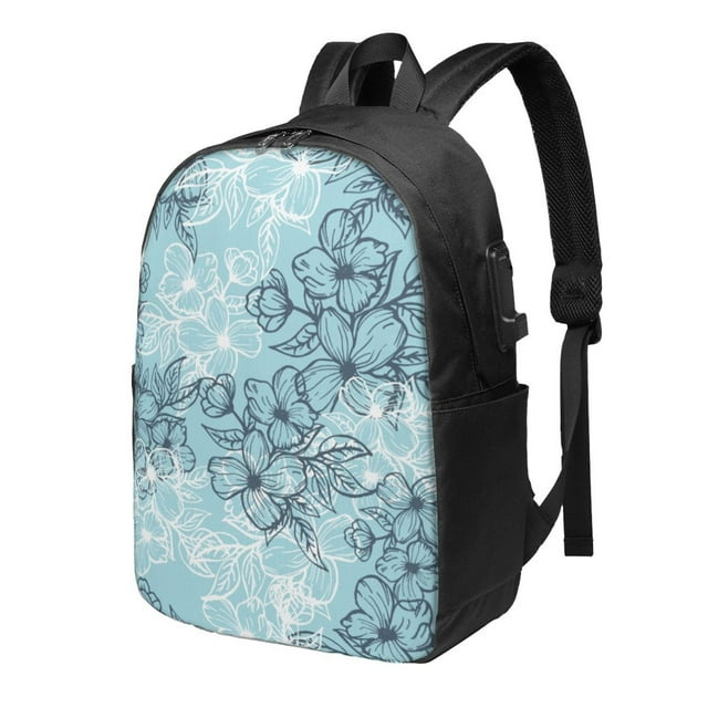 YFYANG 17" Laptop Backpack, Retro Floral Texture Pattern Fashion Travel Work Backpack with USB and Headphone Cable Interface for Men and Women