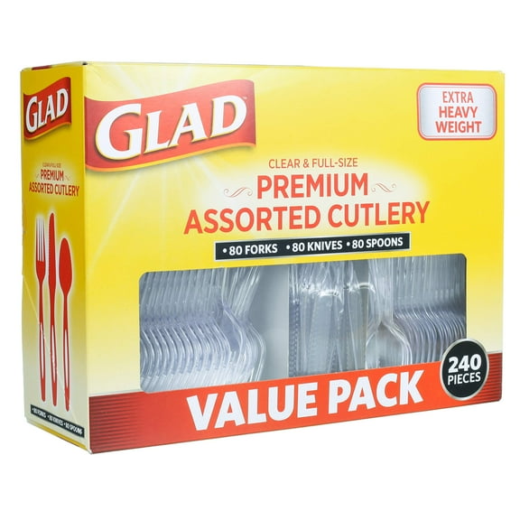 Glad Disposable Cutlery Set - Clear Heavy Duty Plastic Forks, Knives, and Spoons - 240 Piece Plasticware for Parties - Durable, Sturdy Recyclable Utensils - Great for July 4th, Thanksgiving, Christma