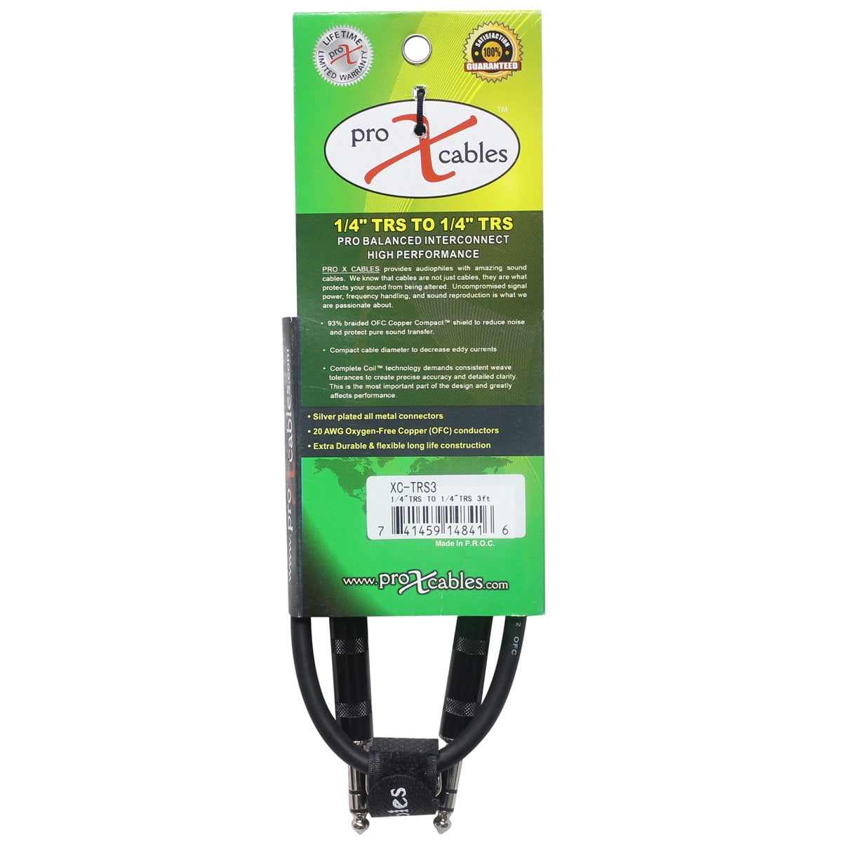 ProX XC-TRS03 3' 1/4" TRS-M to 1/4" TRS-M Balanced High Performance Audio Cable