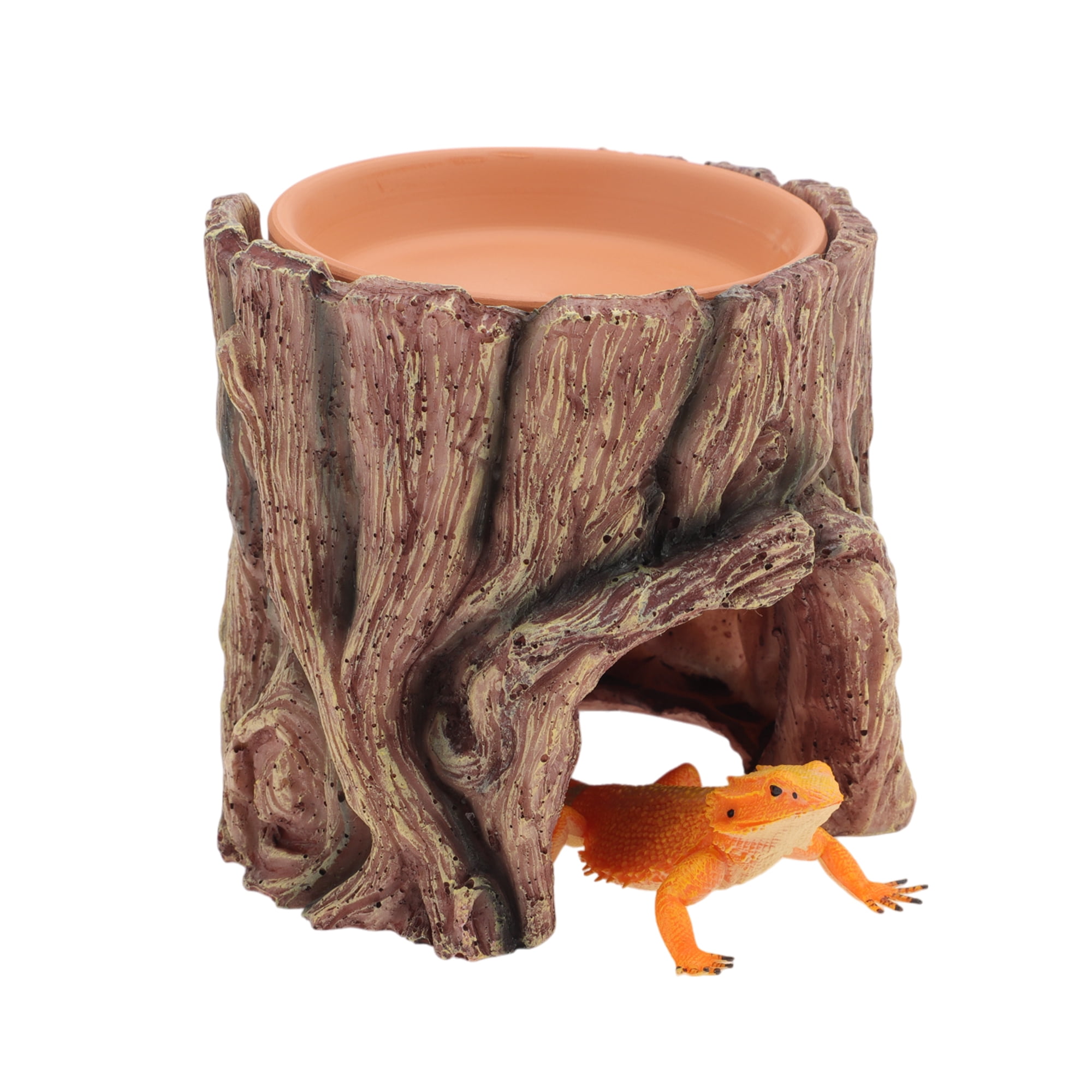 Unique Bargains Leopard Gecko Tank Accessories Reptile Hide Cave Reptile Humid Cave with Terracotta Water Basin Keep Moisture and Help Shedding Reddish Brown