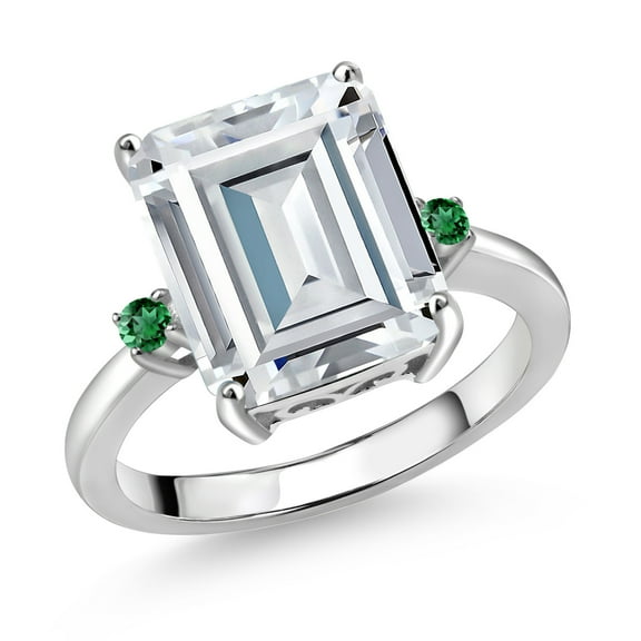 Gem Stone King 925 Sterling Silver Green Nano Emerald Ring Set with Moissanite (7.43 Cttw) (Size 5)