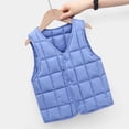 thumbnail image 5 of ZACPNCV Kids Puffer Vest V Neck Button Front Sleeveless Quilted Padded Jackets Boys Girls Fall Winter Lightweight Warm Waistcoat,Blue, 5 of 6
