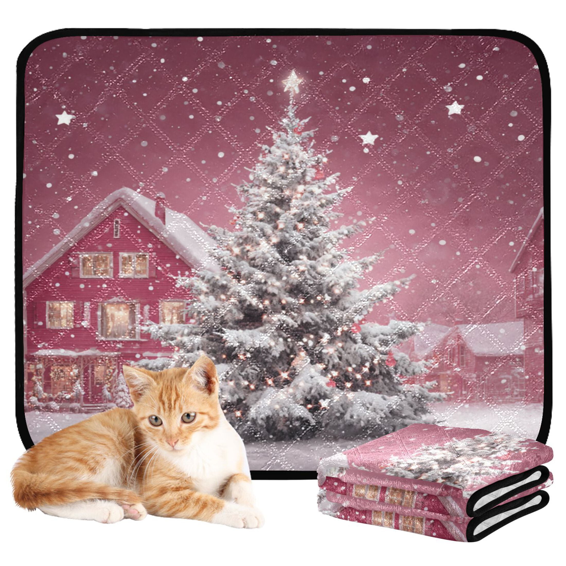 Qxltty Christmas Shining Tree Cat litter Pads Pet Set of 2 Diaper Mats Center Anti-leakage Layer Absorbent Soft and Comfortable
