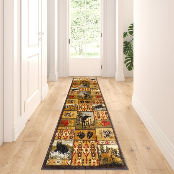 Masada Rugs Area Rug Runner Wildlife Bear and Elk Scene (2 Feet 2 Inch X 7 Feet 2 Inch)