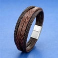 thumbnail image 4 of Mightlink Men Bracelet Vintage Magnetic Buckle Woven Handmade Geometric Decorative Gift Multilayer Wrap Faux Leather Male Bangle Jewelry for Daily Life, 4 of 7