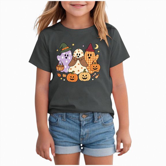 Qopobobo Halloween Children's Clothing Toddler Halloween Shirts Tshirt for Girls Kids Funny Halloween Ghost Tee Tops Size 7-8 Years(Grey, 7-8 Years)