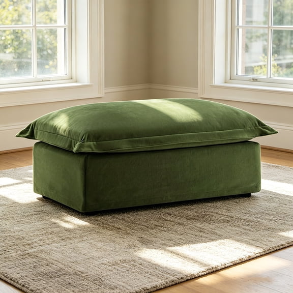 AUU Chenille Ottoman, Green Upholstered Footstool for Living Room or Bedroom