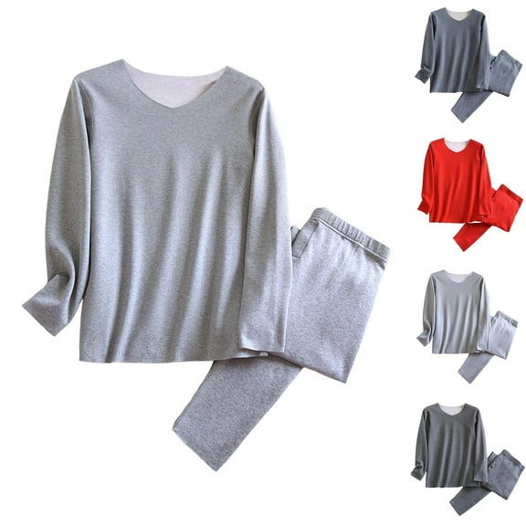 RYDCOT Men's Long Sleeve Pajama Set Soft Lightweight 2-Piece Sleepwear V-Neck Home Clothes Warm Pajamas Sleepy Pants Set Red