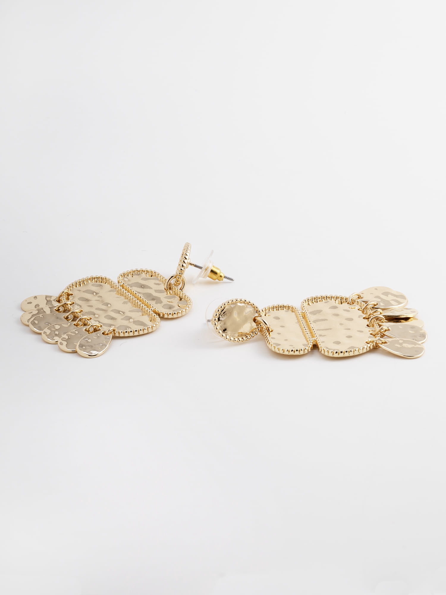 Scenario Women's Gold‑Tone Geometric Hammered Drop Earrings