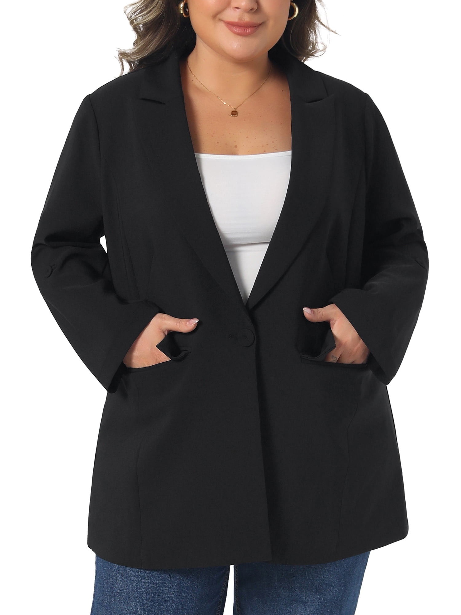DARING DIVA Women's Plus Blazer Notch Panel Work Business Casual Suit Jacket 3X Black