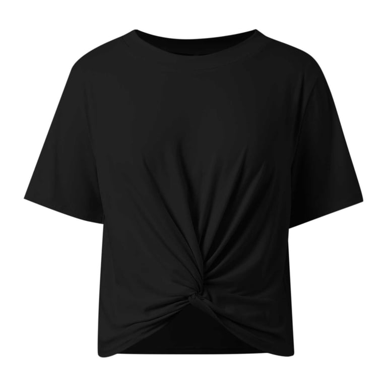 Trendfront Womens Knot Front T Shirts Short Sleeve Crewneck Casual