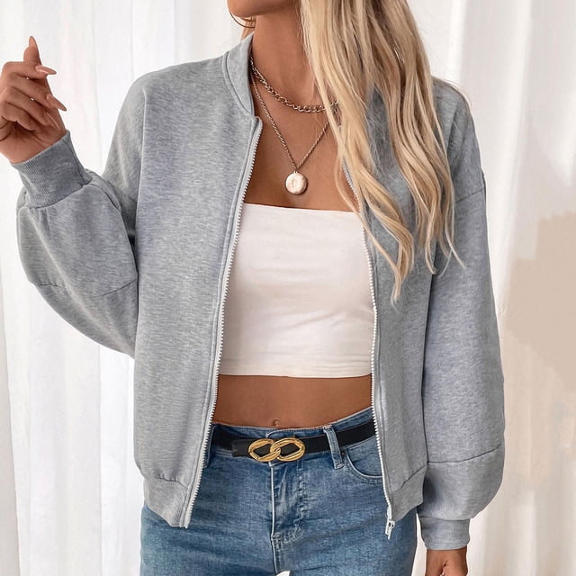 LOVZFMLL Vestes pour Femmes Mode Ample à Manches Longues Col Montant Manteau Uni Décontracté en Molleton