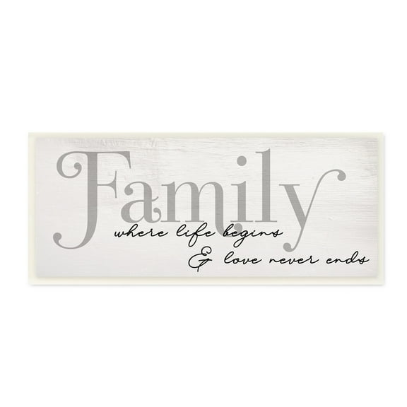 Stupell Industries Family Life Begins & Love Never Ends Phrase Modern Painting Unframed Art Print Wall Art, 7 x 17, Design by Daphne Polselli