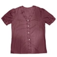 thumbnail image 4 of Conairie Puff Sleeve Tops For Womens Solid Loose V Neck T Shirts Breathable Soft Basic Blouses Vacation Clothes Wine S, 4 of 4