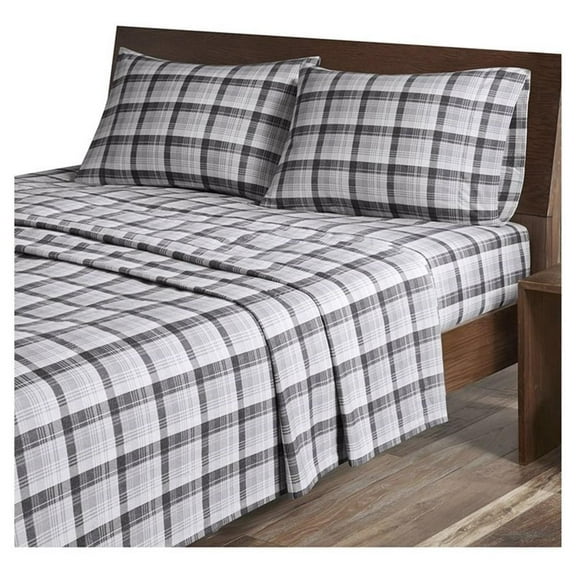 Pemberly Row 100 Percent Cotton Flannel Printed Sheet Set in Gray Plaid Finish