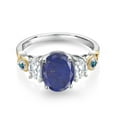 thumbnail image 2 of Gem Stone King 925 Silver and 10K Yellow Gold 3-Stone Ring Oval Blue Lapis and Moissanite (2.51 Cttw, Size 9), 2 of 3