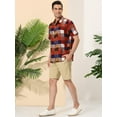 thumbnail image 4 of Unique Bargains Men's Summer Checked Short Sleeve Color Block Hawaiian Plaid Shirts Red M, 4 of 6