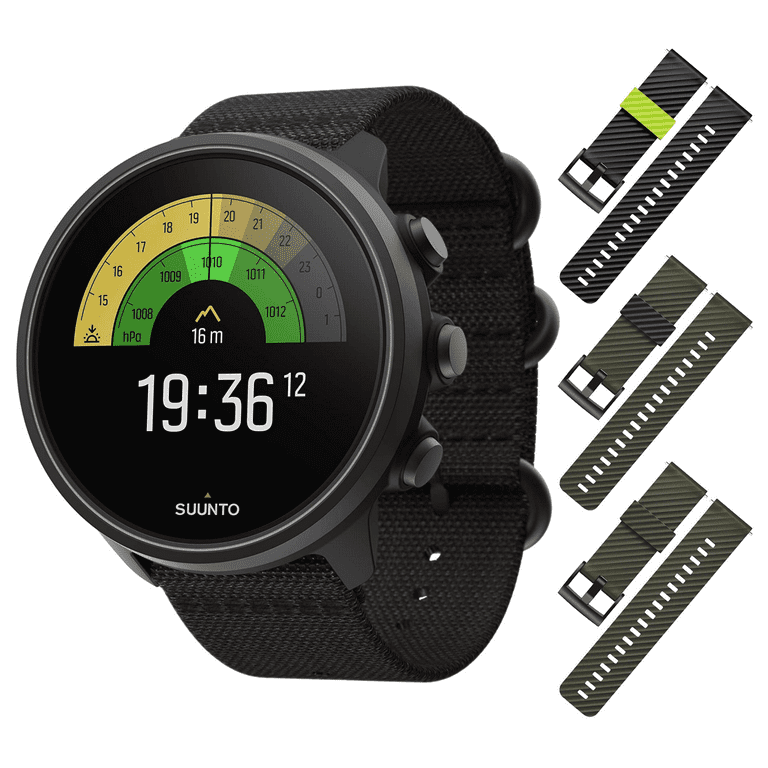 SUUNTO 9 Baro, GPS Sports Watch Smartwatch, Water resistant, Alti/Baro  Profile, Charcoal/Titanium with Wearable4U 3x Wristband Strap 
