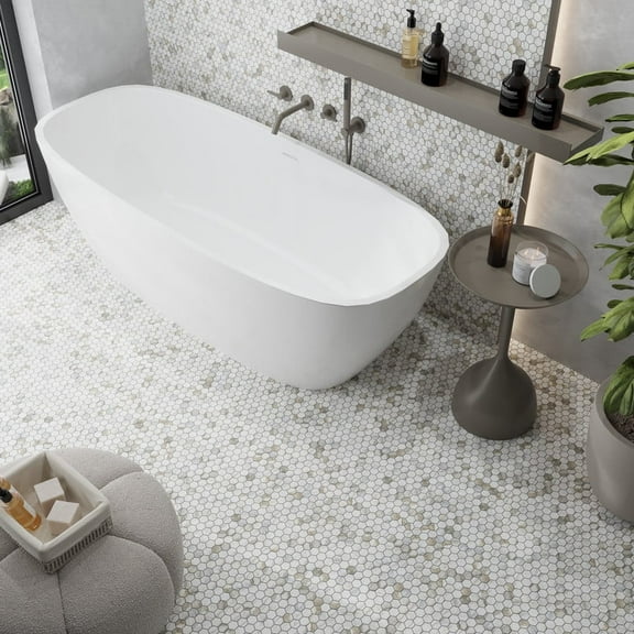 Serena 11 x 12 in. Honed White Gray Marble Mosaic Hexagon Wall and Floor Tile (4.55 sq ft/case) - 5 Pack