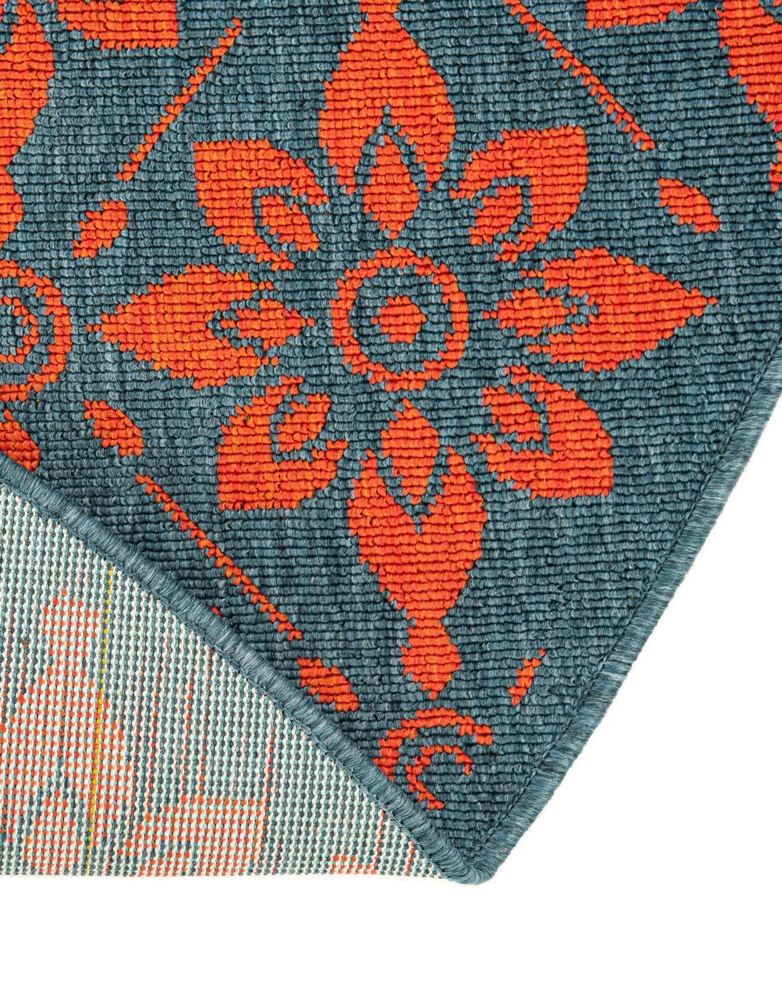 Unique Loom Outdoor Trellis Collection Area Rug - Tiles (4' 1" Round Blue and Red)
