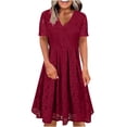 thumbnail image 2 of Gspmoly Robes pour Femmes Grande Taille, Robe à Col en V de Printemps/été pour Femmes, Mode Décontractée, Unie, en Dentelle, à Manches Courtes, Robe de Cocktail, Offres, 2 of 7