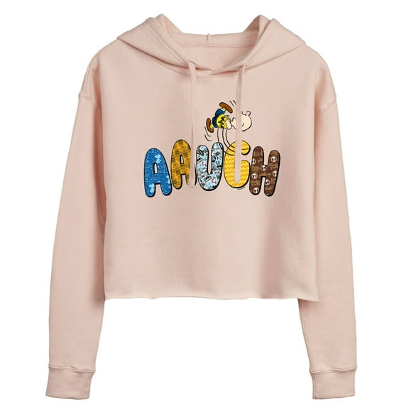Peanuts - Aaugh Pattern Charlie Brown - Juniors Cropped Pullover Hoodie