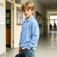 thumbnail image 6 of YUANxueke Kids Button Up Collared Waffle Shirts, Boys Fashion Pullover Sweatshirts, Casual Solid Comfy Tops,Light Blue,9 Years, 6 of 8
