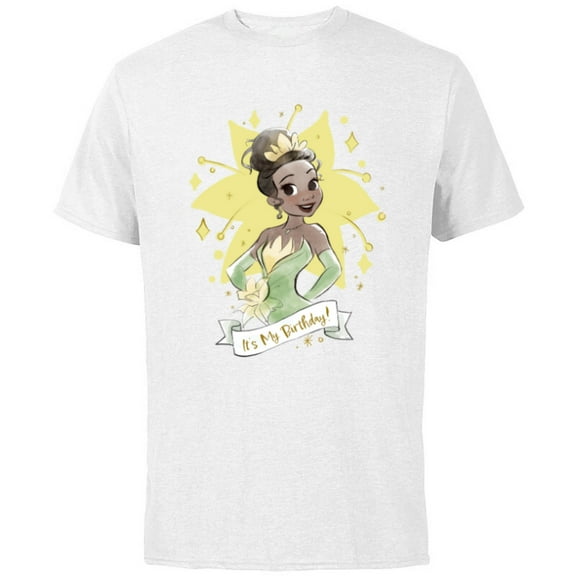 Disney Princess Tiana It’s My Birthday - Short Sleeve Cotton T-Shirt for Adults - Customized-White